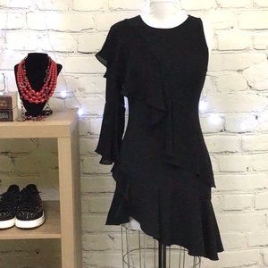 Parker Black Asymmetric Ruffle Dress Size S